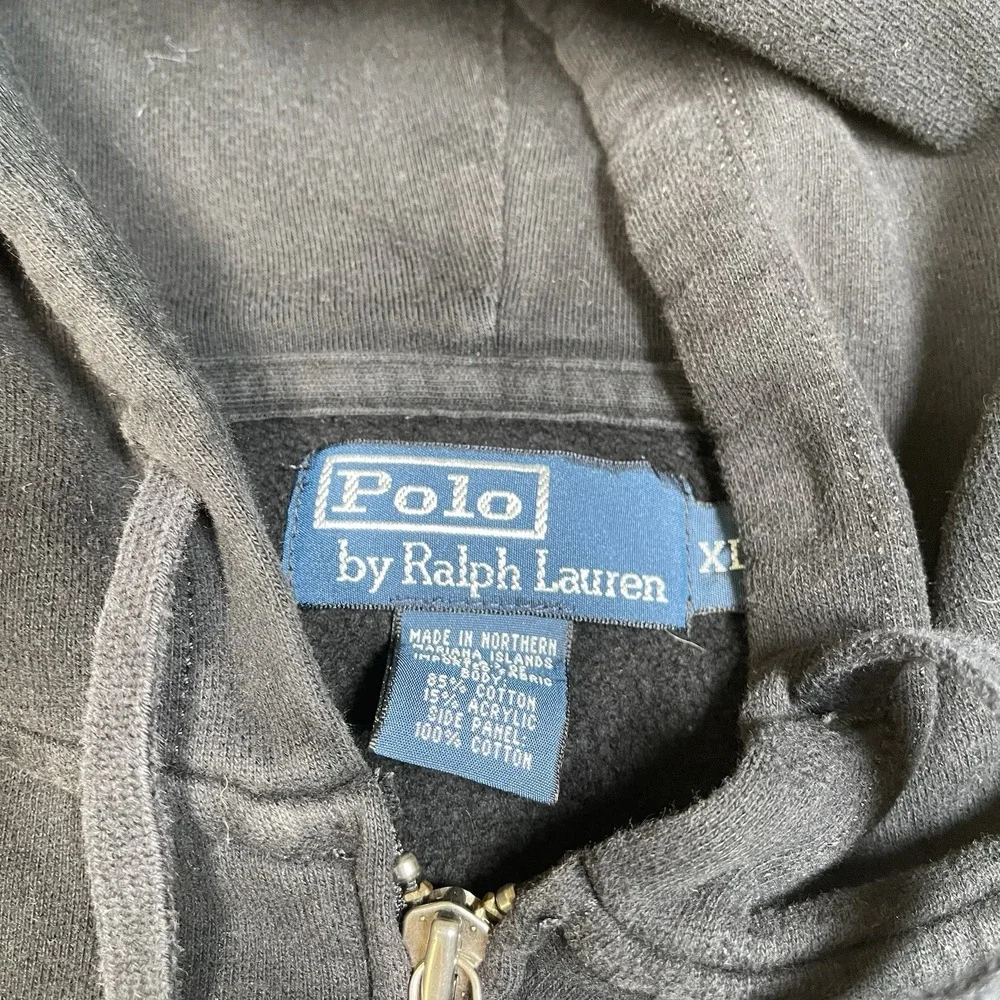 Polo Ralph Lauren Full Zip Thick Hoodie Black Sweater Mens Size XL